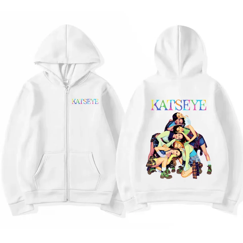 معطف بغطاء للرأس بسحاب من Kpop Katseye للرجال والنساء، سترة كلاسيكية رائعة غير رسمية كبيرة الحجم للجنسين من الصوف بسحاب