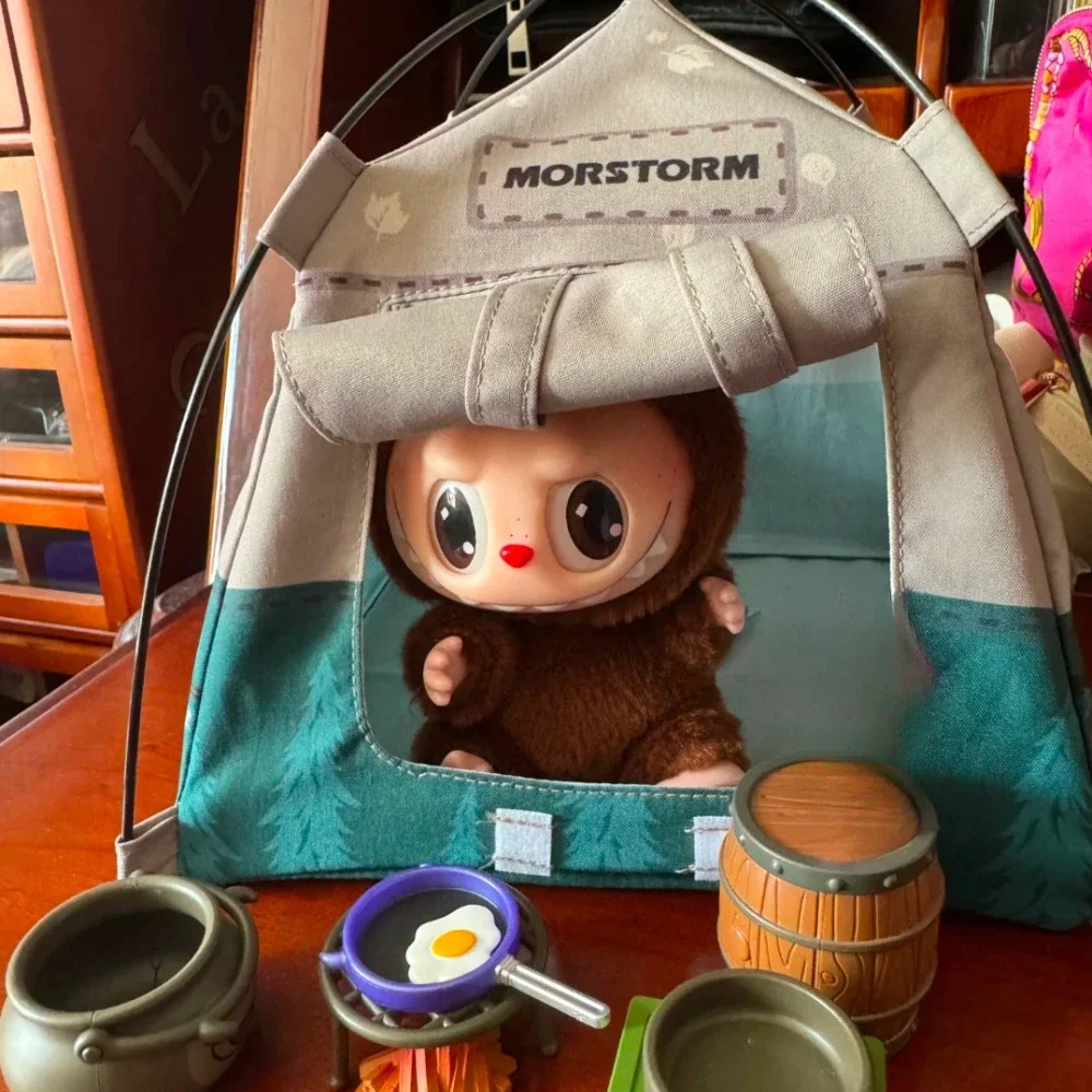 Voor 10/15/17Cm Labubu Pop Speelset Mini Outdoor Camping Tent Simulatie Model Adventure Gear Ropa labubu Pop Accessoires Gift