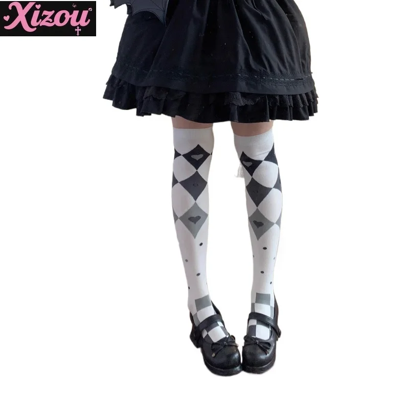 Japanese Diamond Lolita Socks Women's Spring and Autumn Long Knee Socks Lolita Thin Legs Versatile Jk Uniform Socks for Softie
