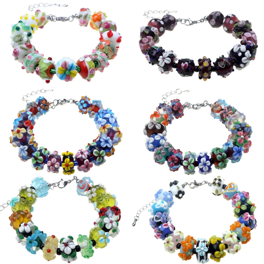 Only Sell 1set!! No Duplicates!!Various Styles Carved Flowers!!! Pure Handmade Retro Lampwork Glass Beads For Charm Bracelets!