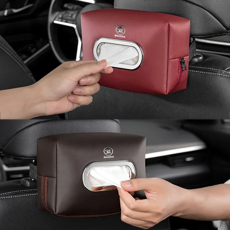 Car Armrest Box Sun Visor Seat Back Hanging Tissue Box Holder for Skoda Kodiaq Yeti Octavia Superb Fabia Kamiq Karoq Rapid Scala