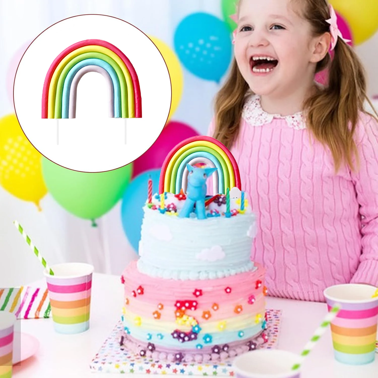 Regenbogen-Kuchendekorationen – bunter Regenbogen-Cupcake-Topper, personalisierter Tortenaufsatz für alles Gute zum Geburtstag – Detail 10