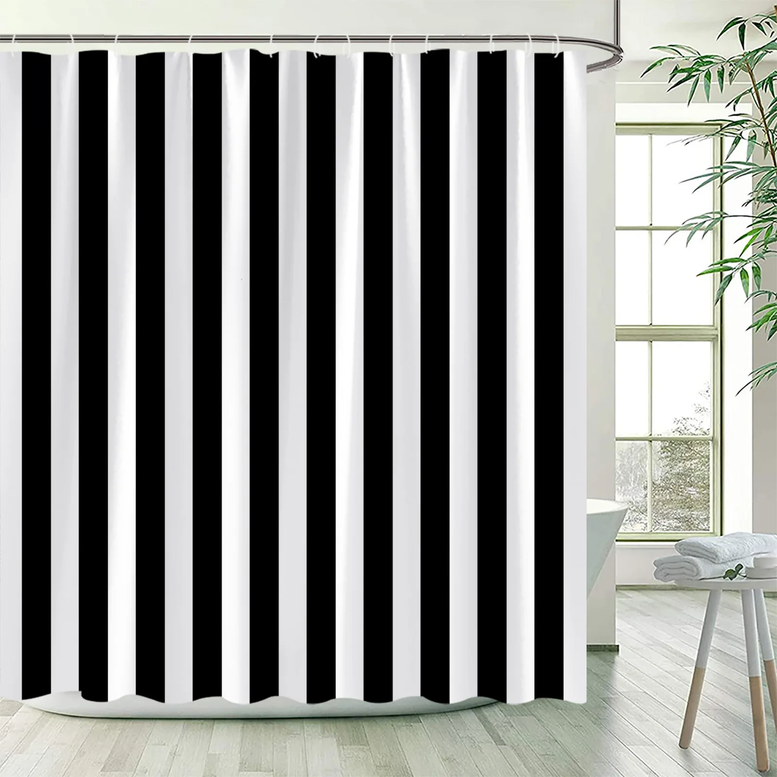 Black and Purple Striped Shower Curtain Modern Abstract Minimalist Art Vertical Stripe Vintage Bathroom Curtain Decor with Hooks