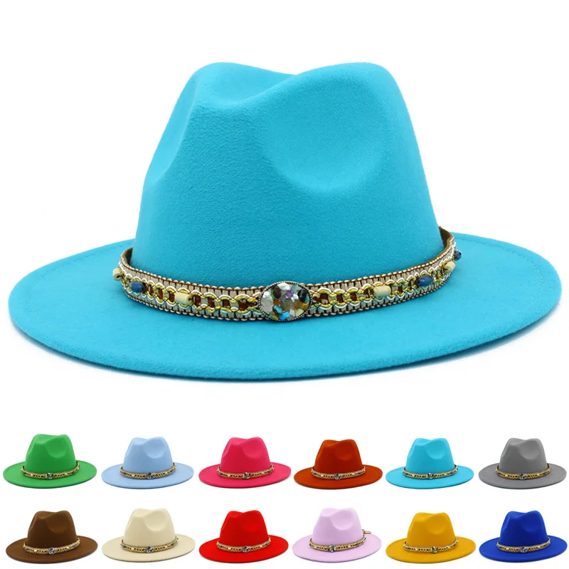 

Fedora Hat Panama Hat Wide Brim Hat Fashion Belt Blower Adult Jazz Hats Felt Fedoras Cap Derby Trilby hats Women Panama Caps