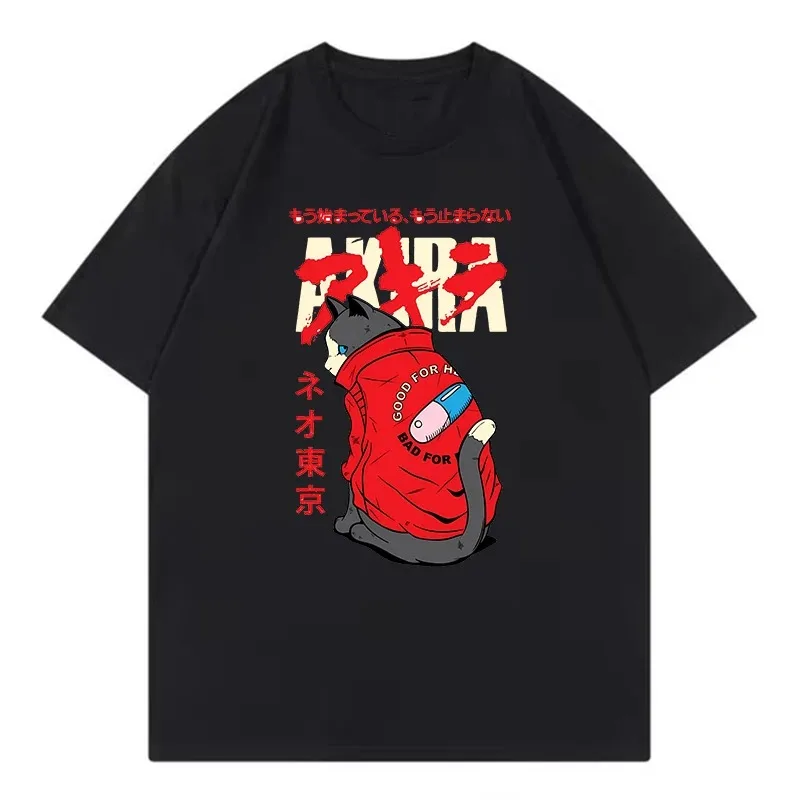Camiseta de Anime con Estampado de Gato para Mujer, Estilo Neo Tokio, Holgada, de Manga Corta, para Verano, Moda Harajuku, Ropa Urbana Retro