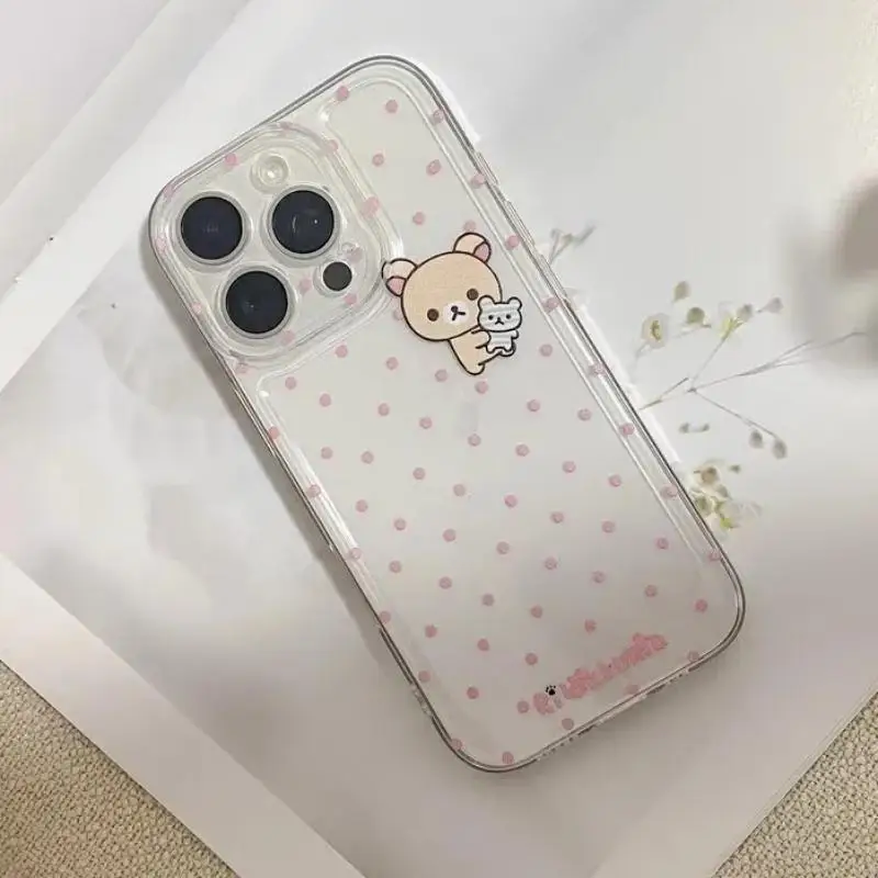 Cartoon Cute Easy Bear Pink Polka Dots Phone Case For iPhone 16 E 15 14 13 12 11 Pro XS XR X Max 7 8 Plus Y2K Kawaii Girl Cover - náhled 6
