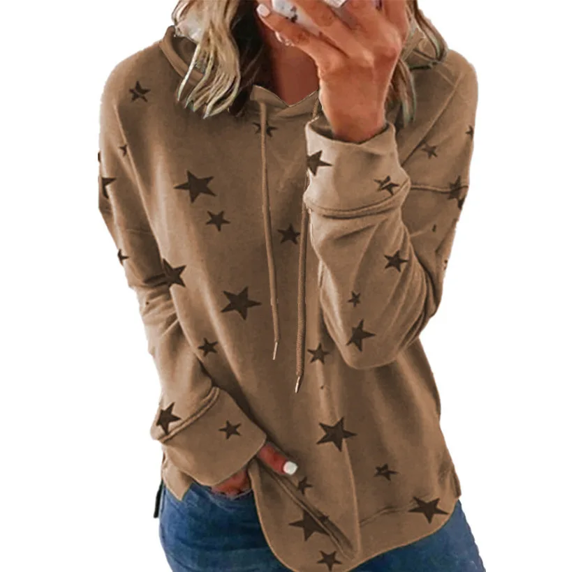 Amazoncross-border European and American clothing tops autumn and winter new star printed loose hooded sweatshirt for wome