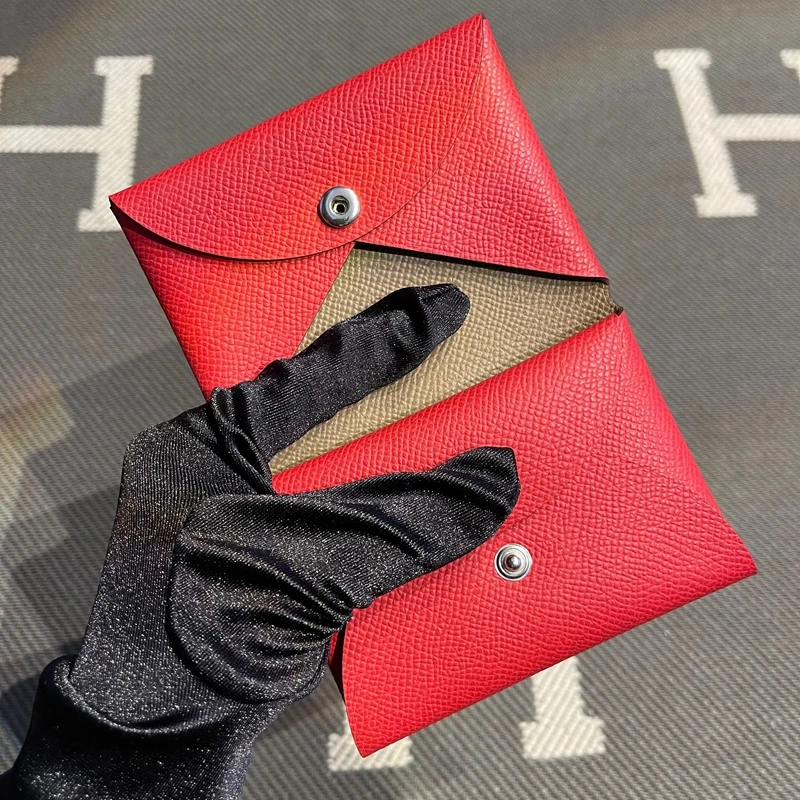 Genuine Leather Key Coin Document Wallets Red And Grey Elephant Pattern Practical Hard Cover Coin Key Document Pouches