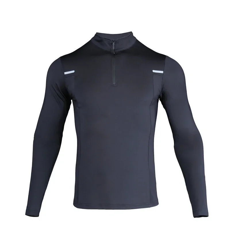 Tight Body Coat Men Autumn Winter Breathable Stretching T-shirt Sports Running Training Long-sleeved Semi-zipper Fitness Suit