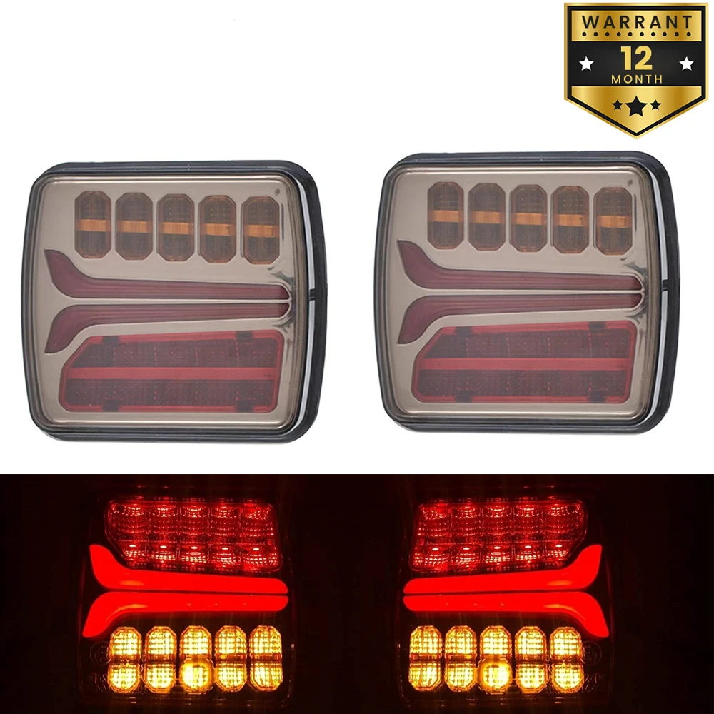 2x 4 inch Square Rear LED Flowing Turn Signal Tail Light  Brake Licesen Plate Driving Lamp 12V 24V Truck Trailer Blackened style