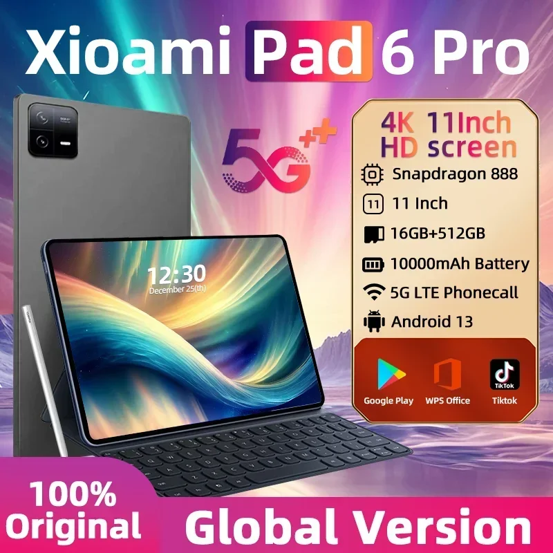 

Global Version Pad 6 Pro Android 13 Tablet PC11" 16GB+1TB Snapdragon 870 10000mAh Dual SIM With 2.4G/5G WiFi GPS HD 4K Mi Tab