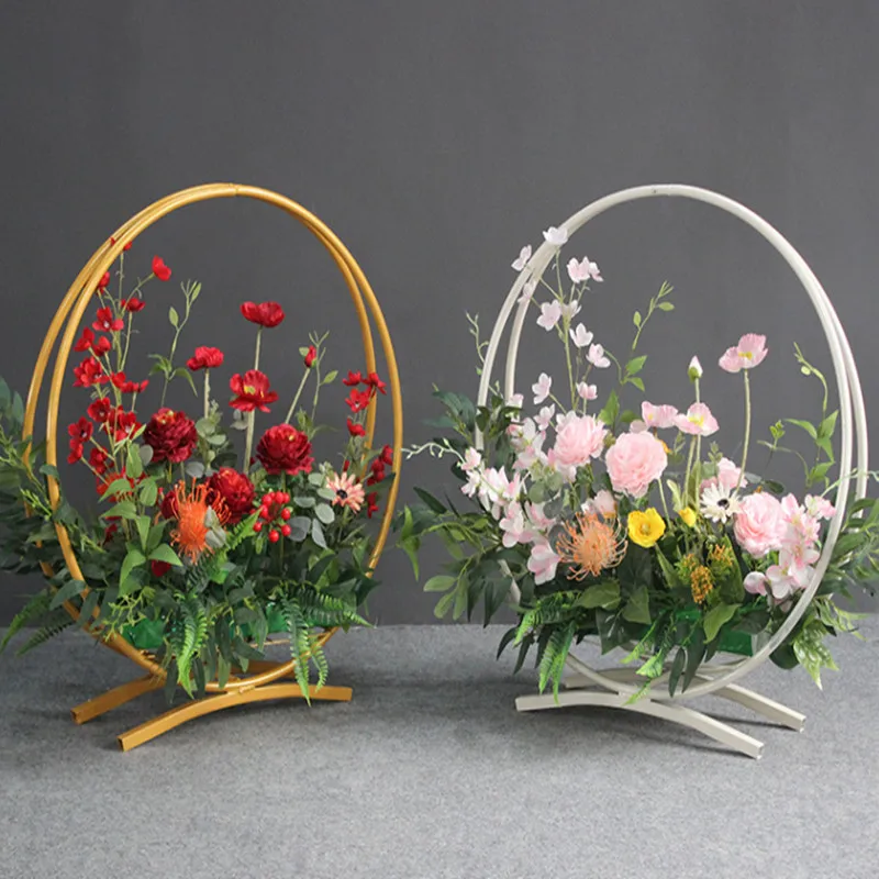 New Wedding Decoration Iron Artificial Flower Basket Party Stage Aisle Runner Guide Ornament Props Table Supplies 2 Pcs