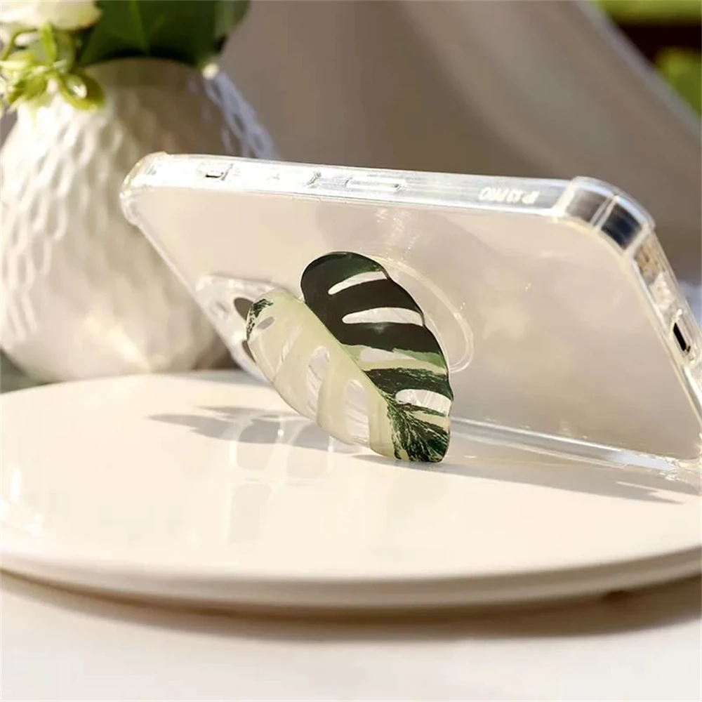 Prise plante poignée pliante Tok Griptok jolie feuille support de téléphone en acrylique pour iPhone 15 support de Smartphone universel support de doigt