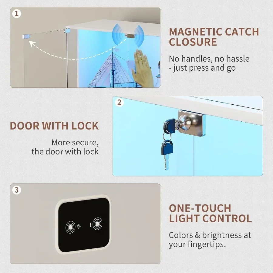Locking Glass Display Cabinet with LED Lights and Motion Sensor for retail use, tempered glass, black, secure locking mechanism view 5