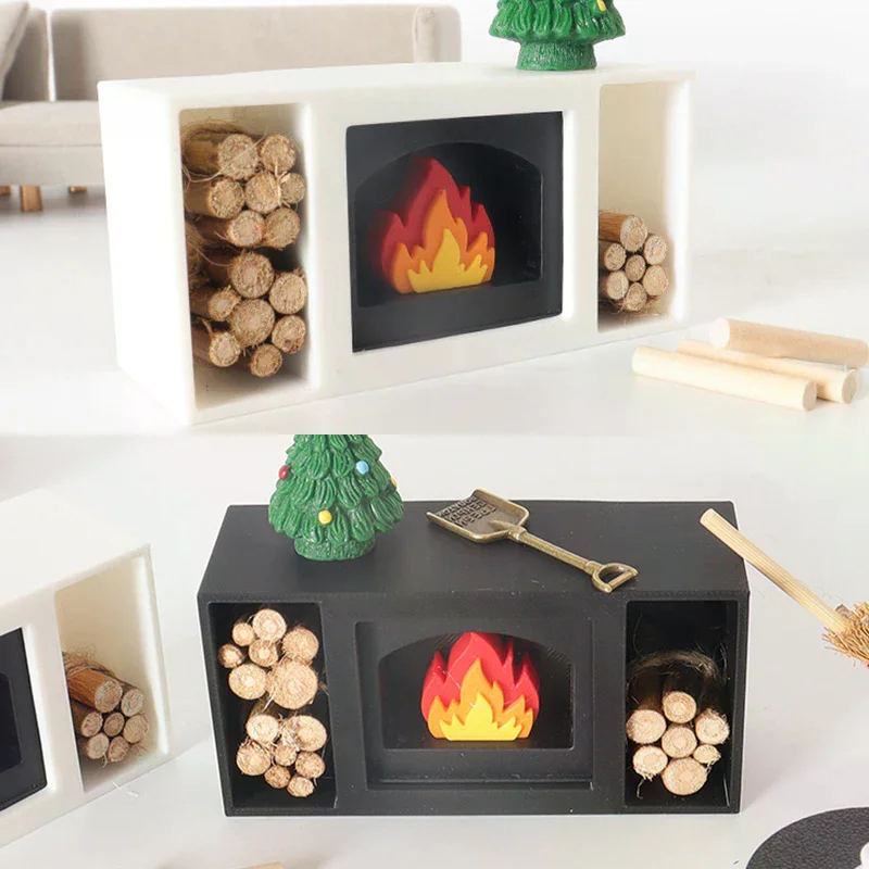 1/12 casa de bonecas mini lareira iluminada modelo casa de bonecas decoração de cena de natal casa de bonecas simulação acessórios de móveis