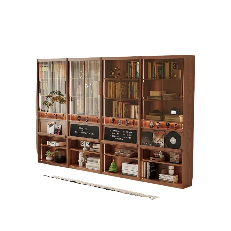 Living room with card seat full wall bookcase integrated, whole wall display cabinet, household study combination solid wood