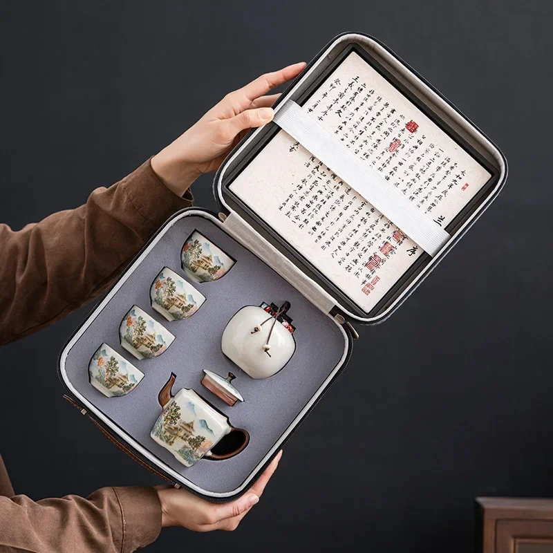 Colorful Tea Tools Set Luxury Tea Ceremony Set Camping Teacups Household Light Luxury High-end Teapot Tea Cup Ceramic Gift Box
