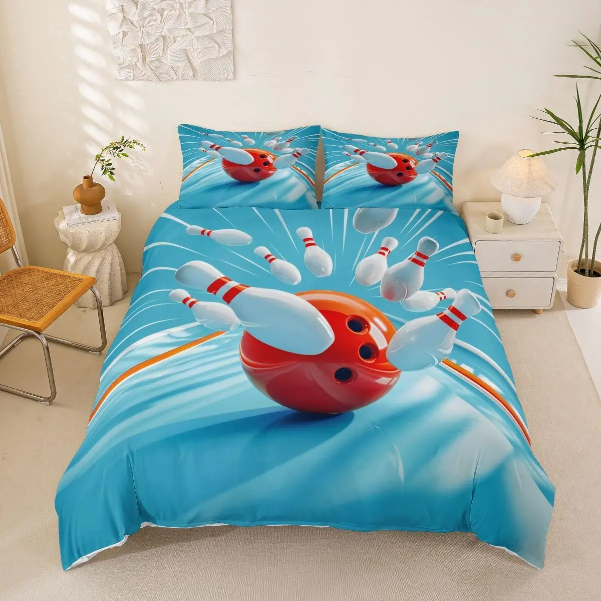Boys Bowling Bedding Set Full Funny Ball Game Comforter Cover for Kids Teen Sports Theme Duvet Cover Bowler Birthday Party Decor
