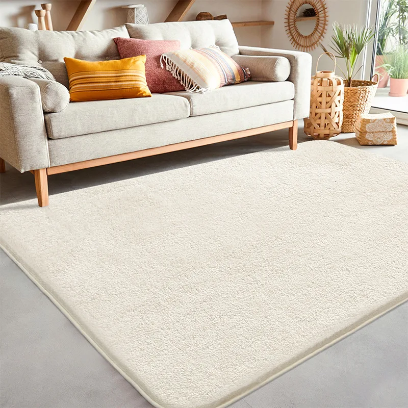 Bedroom Long Carpet Lamb Fleece Modern Simple Style Solid Color Geometric Bay Window Mat Breathable Non-slip Machine Wash Rug