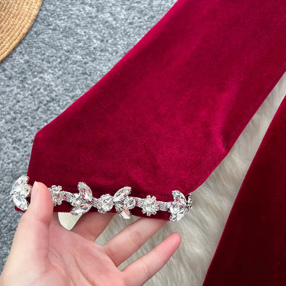 فستان أنيق أنيق بأكمام طويلة من القطيفة فساتين حفلات الموضة الكورية ملابس نسائية