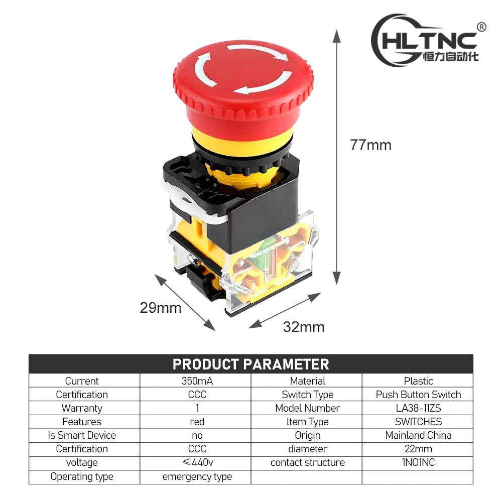 22mm Emergency Stop Button LA38-11ZS Push Button Switches