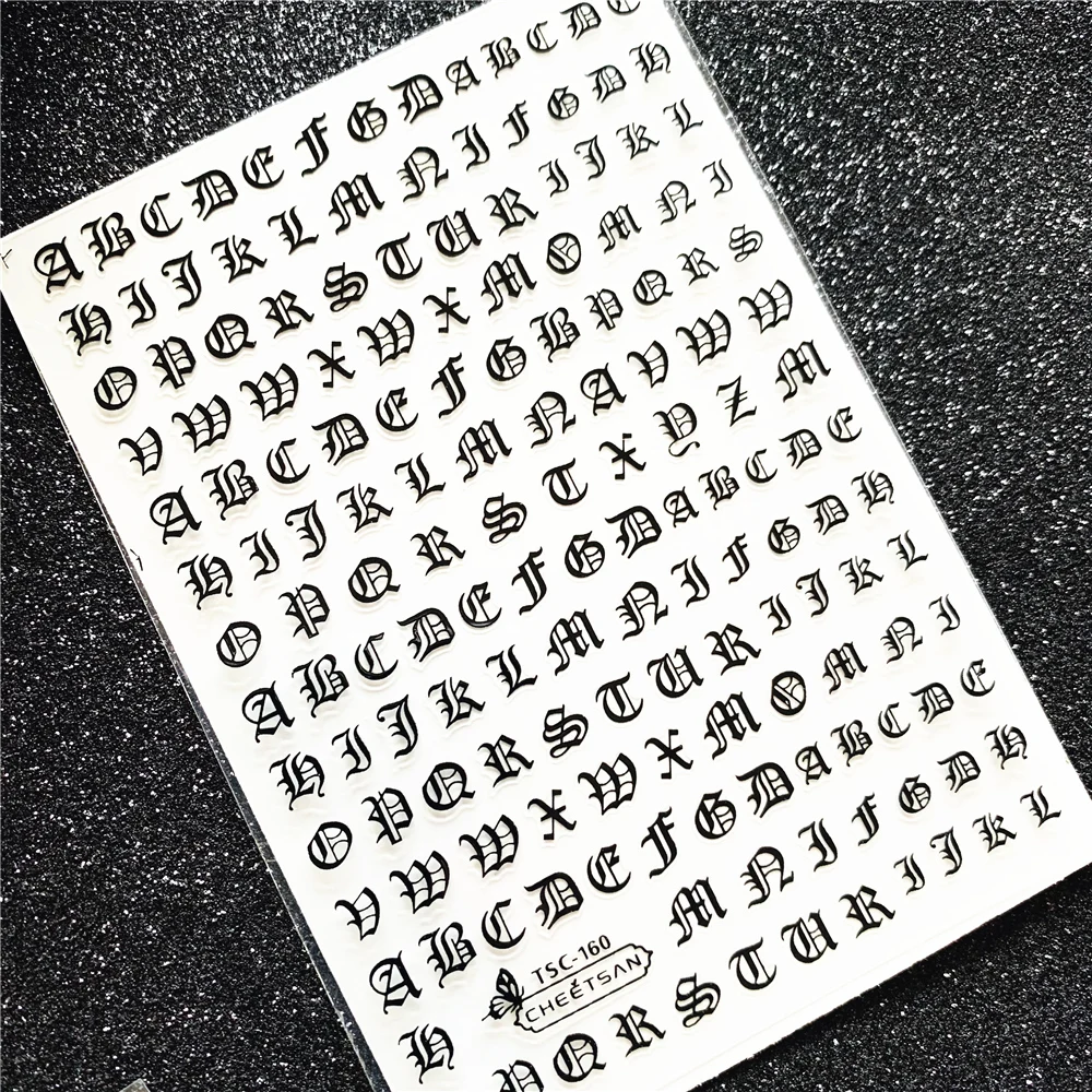 자체 접착 네일 아트 네일 스티커, 영어 알파벳 TSC-153-205, 3D 백 글루, 장식 도구 슬라이더, 네일 데칼