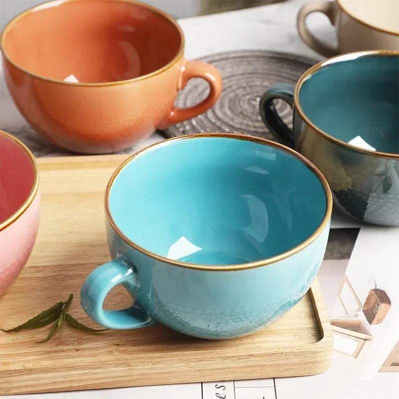 1pcs High-capacity Ceramic Breakfast Bowl Office Water Pottery Cup Porcelain Coffee Mug Afternoon Tea Cups Milk Bowls Wholesale