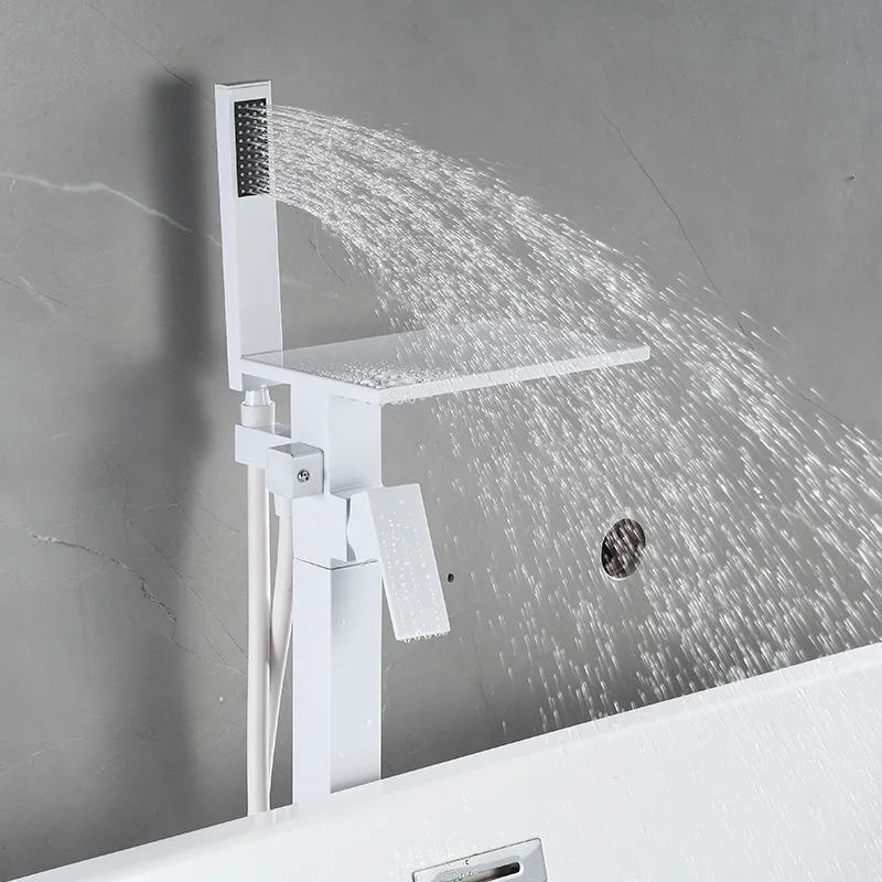 All-copper white floor-to-ceiling bathtub edge vertical faucet hot and cold wall water outlet special shower