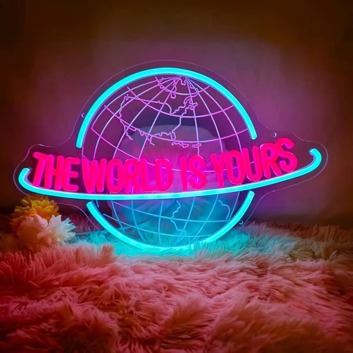 

The World is Yours Neon Sign USB Planet LED Lights for Party Tiki Bar Gaming Room Bedroom Decoration neon personnalisé Gift