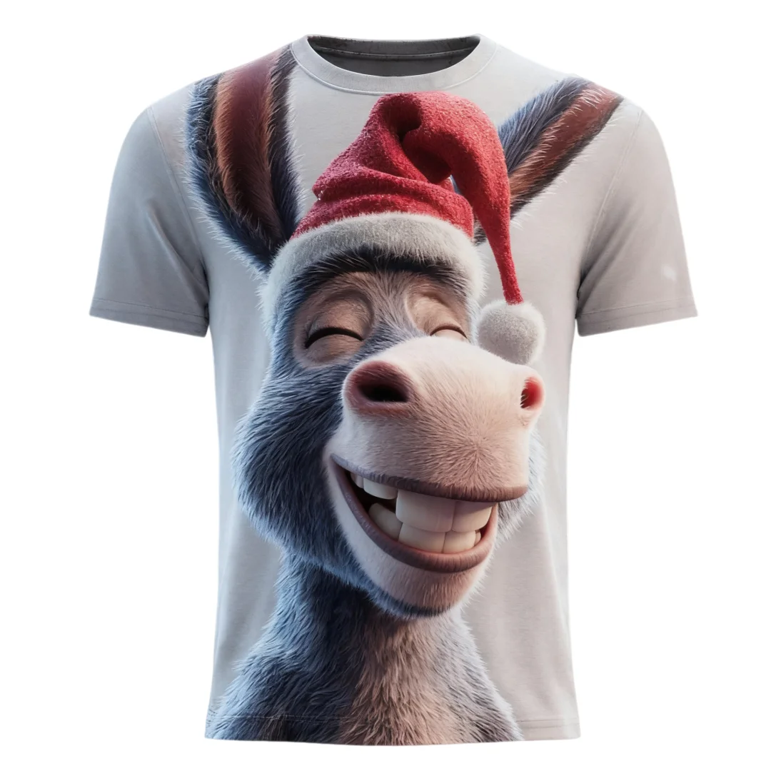 Funny Donkey Graphic Men's T-shirt Christmas Theme Print Man Short Sleeve Tees Daily Casual Crew Neck Tops Trendy Men's Clothing