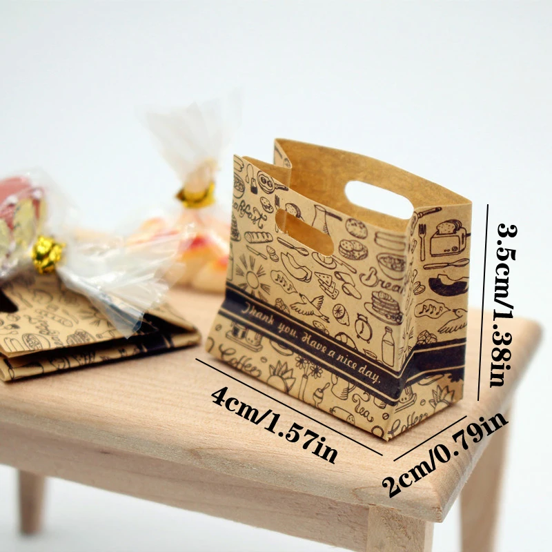 2Pcs/set Dollhouse Bread Packaging Bags Mini Empty Kraft Paper Baking Bags Model Dolls House Kitchen Food Bags Toy Accessories