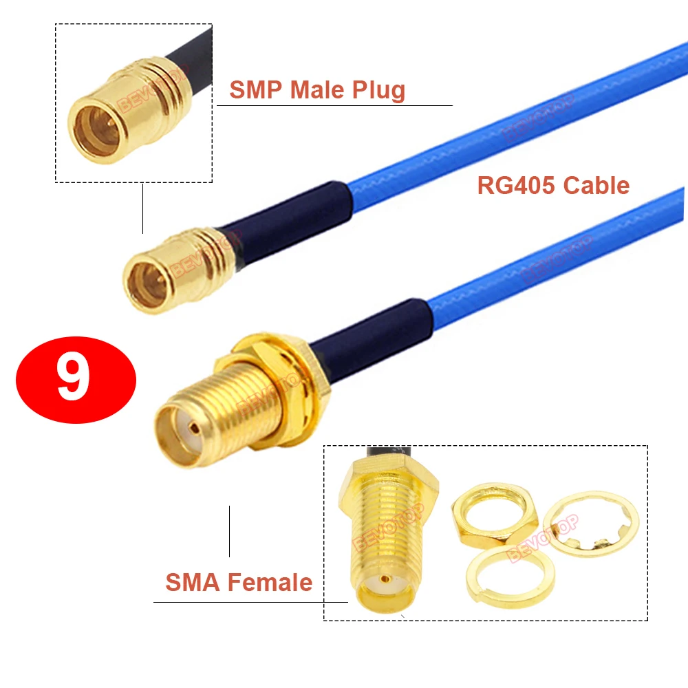 1PCS RG405 SMP to SMA Jumper SMP Male to SMA Female Jack / Male Plug Pigtail High Frequency 6Ghz RG-405 086 Cable BEVOTOP