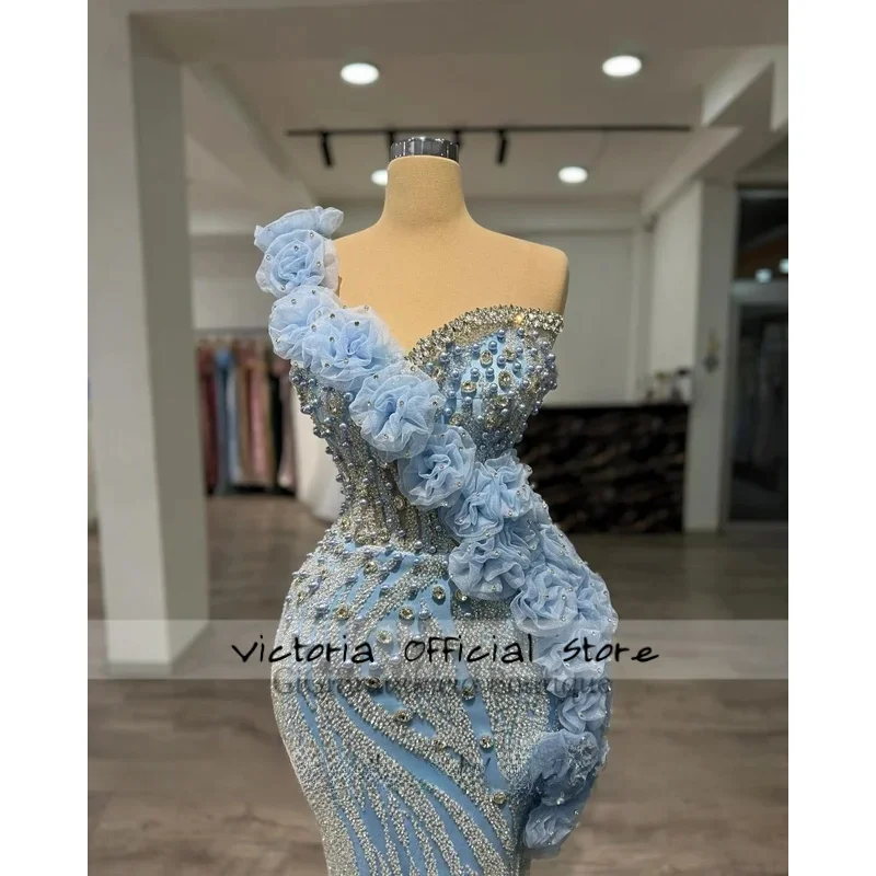 فساتين سهرة عصرية بكتف واحد للنساء ثلاثية الأبعاد على شكل زهور وأحجار الراين والخرز للحفلات من فيستدوس دي غالا مخصصة بالإضافة إلى ذلك #2