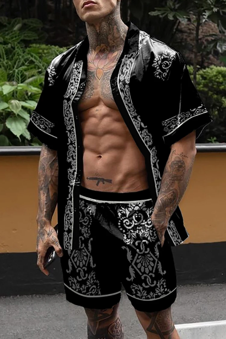 

Summer Men's Short Sleeve Shirt Beach Shorts 2 Pcs Set Hawaii Comfortable Men Casual Flower Shirt Breathable Male Shorts Suits