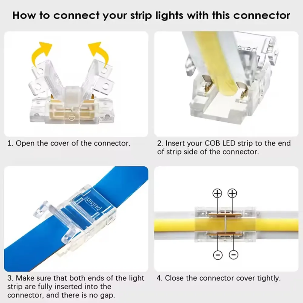 2pin 5mm 8mm 10mm COB LED Strip To Strip LED Connectors Strip To Wire Connection Solderless Extension for COB LED Strip Lights