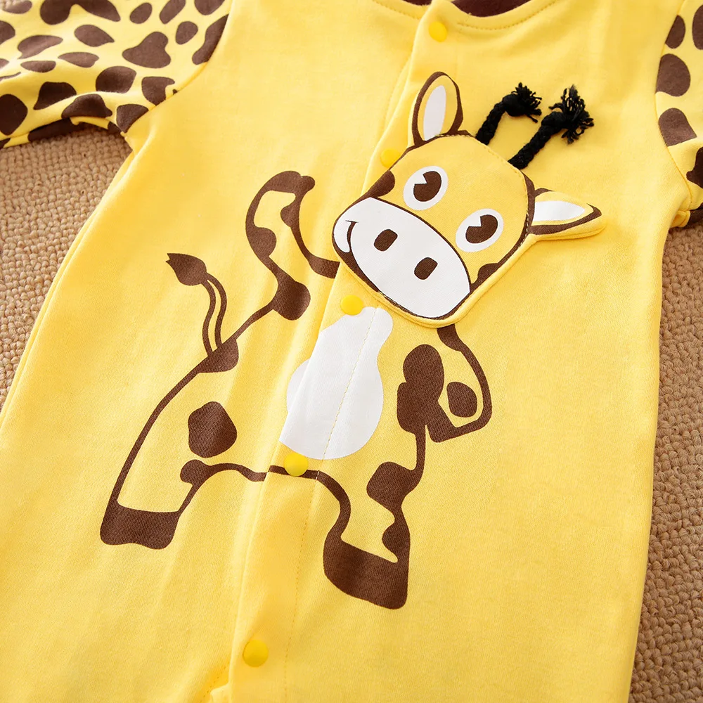 MiniFox Giraffe Baby Boy Clothes Cartoon Cute Yellow Romper Jumpsuit For Kids Newborns Infants 100% Cotton Baby Bodysuit