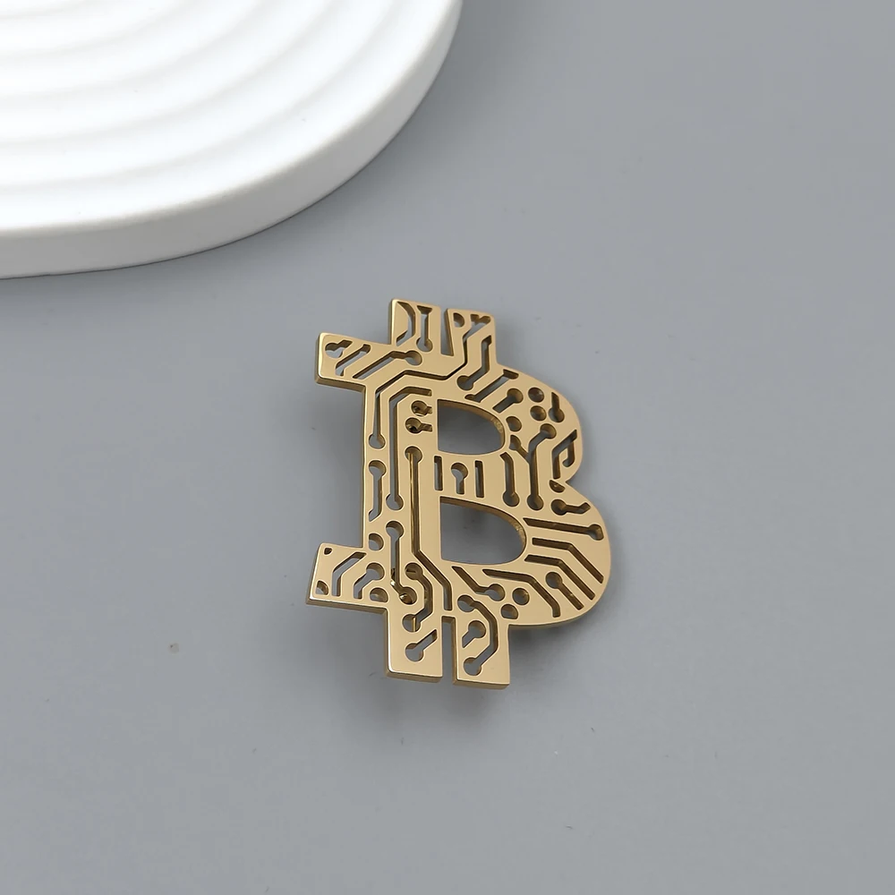 Letter B Wealth Bitcoin Gold Plated Brooch, Men\'s Collar Lapel Pin Black, Suit Accessories, Husband Gift