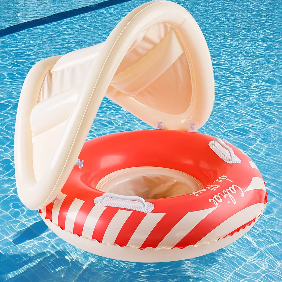 Nordic Style Baby Swim Ring with UPF50+ Sun Canopy, 0-3Yrs Adjustable Underarm Floats Safety Gear for Pool/Beach Vacation