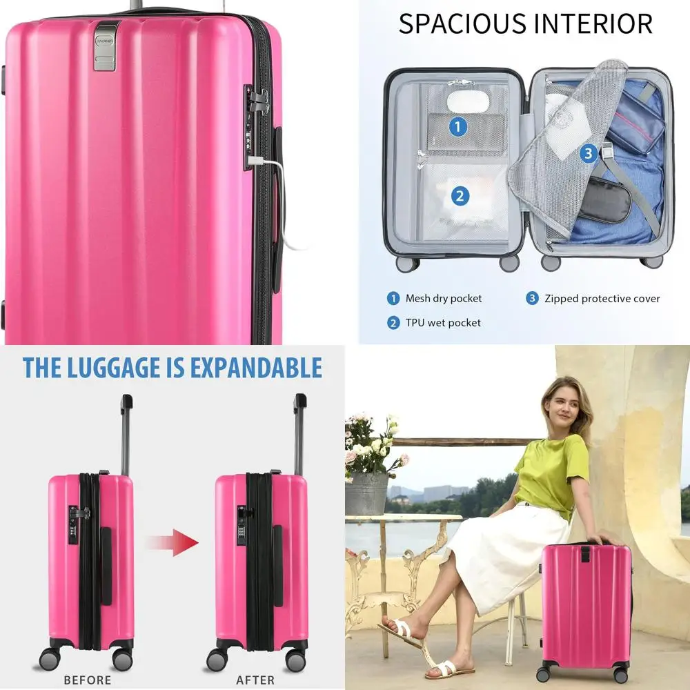 

Расширяемый 20-дюймовый пурпурный чемодан-спиннер с твердой поверхностью со встроенным замком TSA и USB-портом