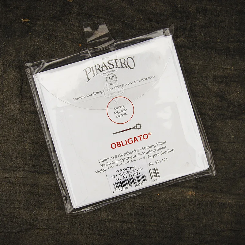 PIRASTRO Obligato Violin Strings Set, E-A-D-G 4 Strings, Synthetic Core E-gold/E-steel Medium Ball End, Available in 4/4 to 1/2