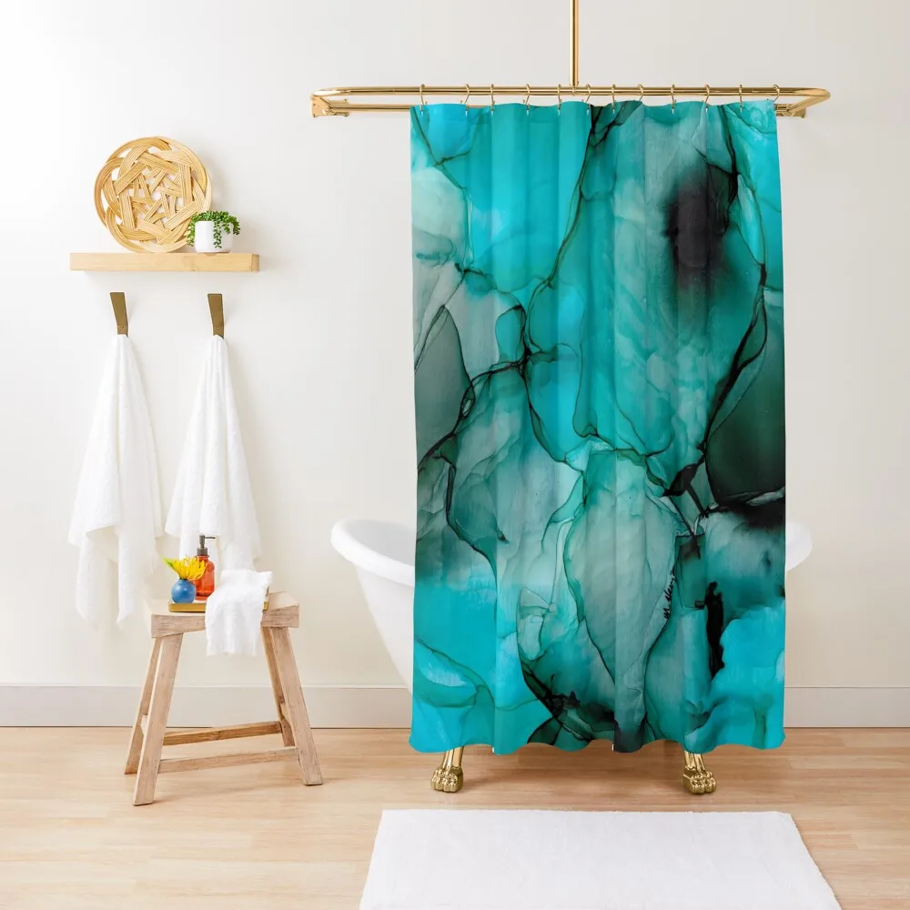 

Mystic Water: Original Abstract Alcohol Ink Painting Shower Curtain Bathroom Fabric Shower Bathroom Curtain