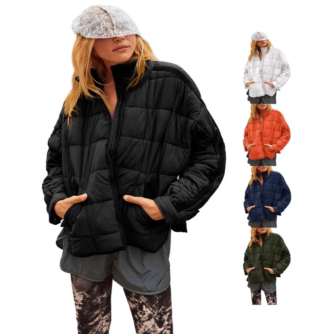 Chaqueta Acolchada Winter Short Coat Women's Zipper Pocket Stand Collar Open Placket Solid Color Cotton Jacket Outerwears Casaco
