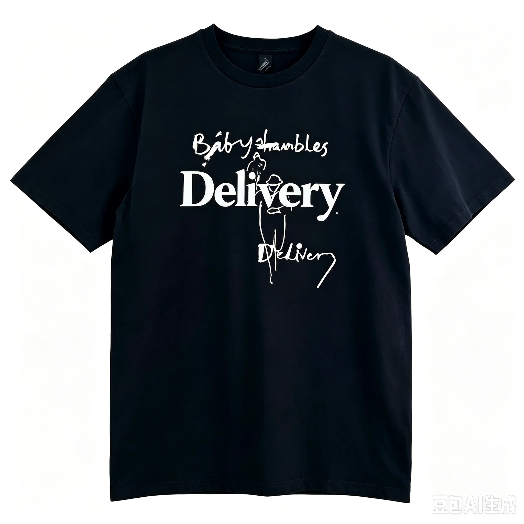 Men Graffiti Sketch Figure Graphic T‑Shirt Handwritten Letter Print Crew Neck Short Sleeve Streetwear Tee