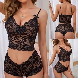 Sexy Women Lingerie Set Thin Lace Flower Printed Underwear Suit Female Adjustable Shoulder Underwear Sleepwear Briefs Set белье