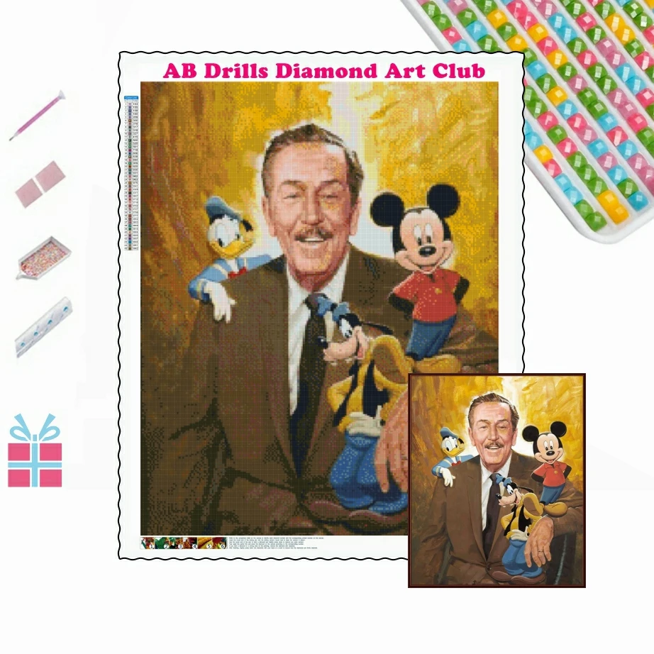 Walt Disney z Myszką Miki 5D DIY AB Drill Diamond Painting Mosaic Art Rhinestone Cross Stitch Home Decor Prezenty dla dzieci