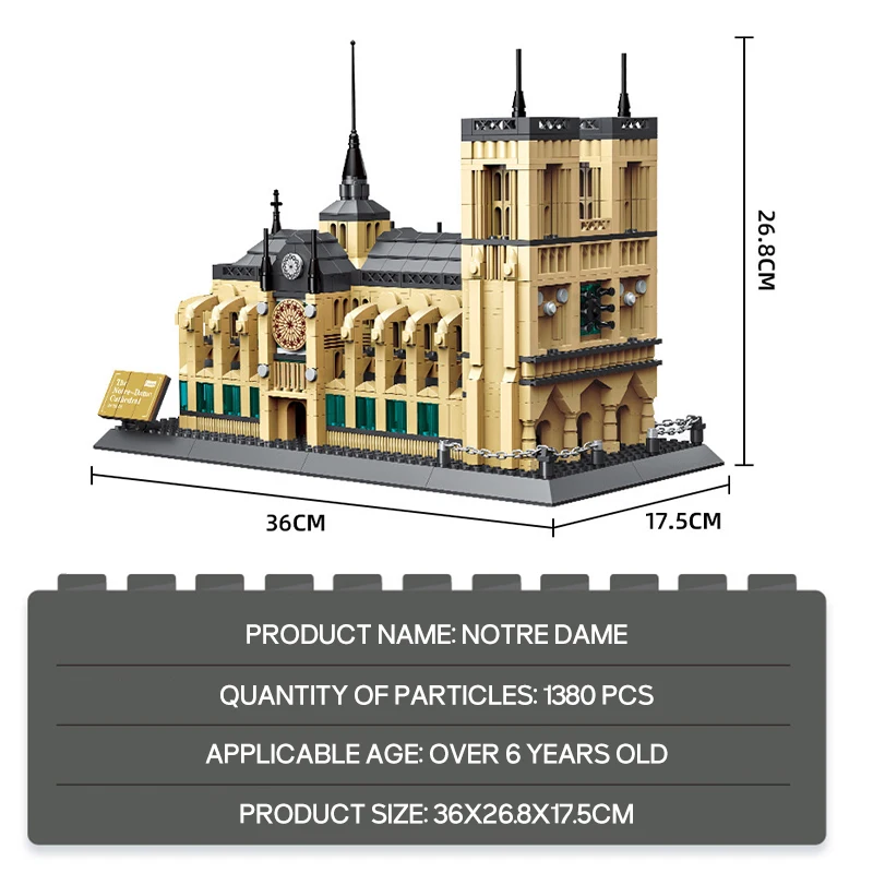 WG5210 World Famous Architecture Paris Notre Dame Cathedral Small Particle Educational Building Blocks Toys For Boys Students