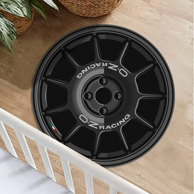 VIKAMA Racing Wheel-Shaped Carpet Logo Mechanical Style Comfort Gaming Room Car Garage Personalised Home Decor