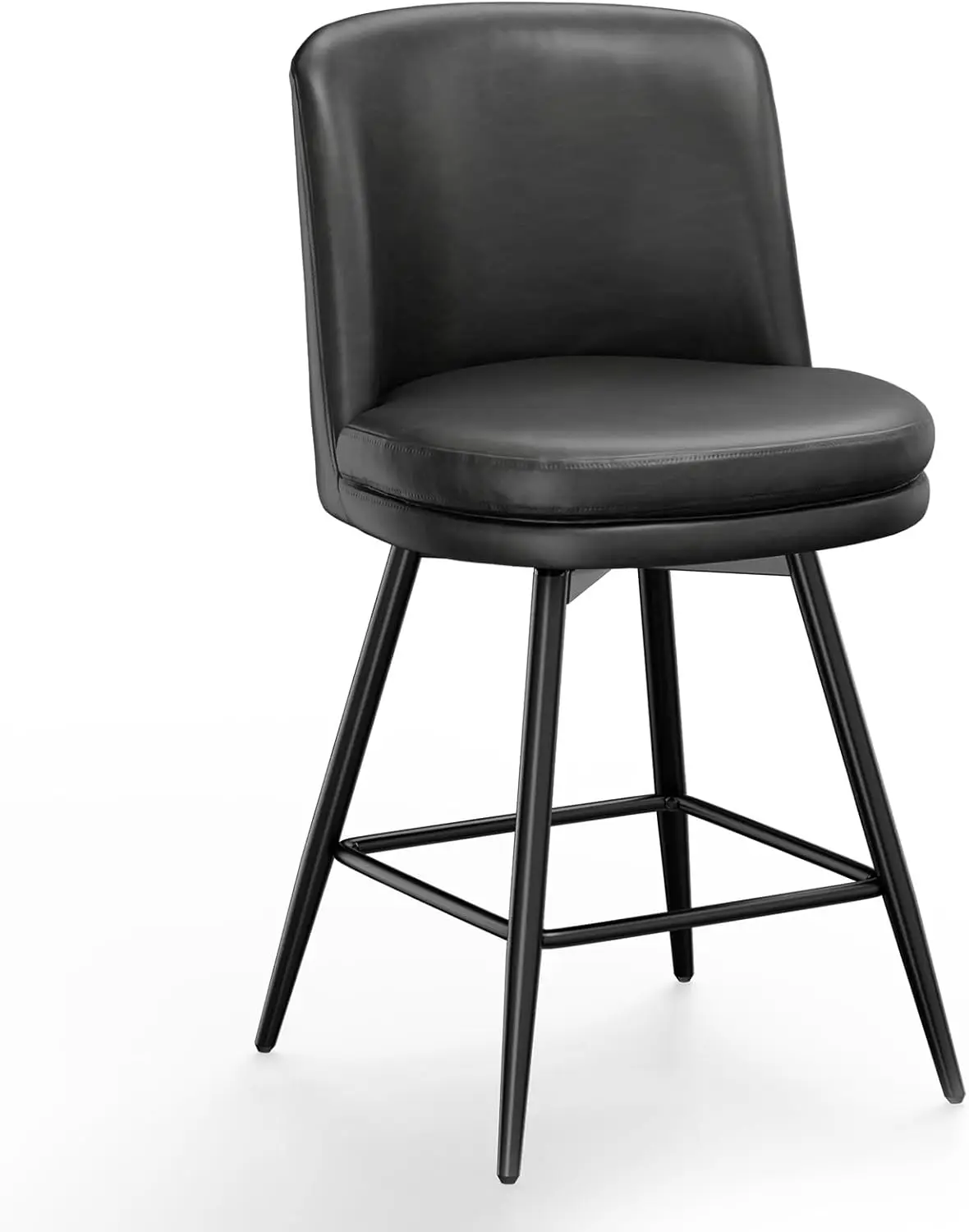 

26"" H Swivel Barstools Set Of 1, Pu Faux Leather Upholstered Counter Height Bar Stool With Back, Kitchen High Chairs With