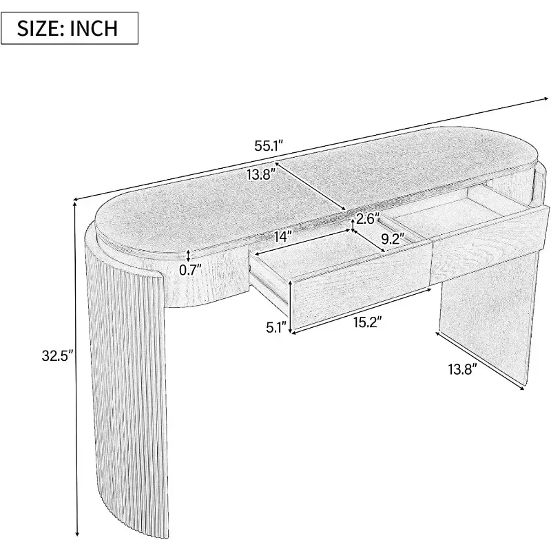 LKTART Sofa Table with Oval Top and, Entryway Console Table with Fluted Design for Hallway,Foyer,Entry and Living Room