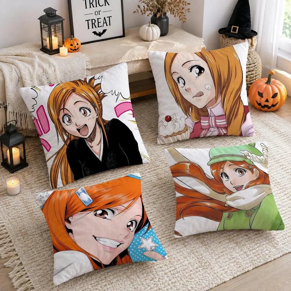 Anime Orihime Inoue B-BLEACH Cushion Cover Plush Decorative Pillow Case With Hidden Zipper Cutecore Room Decor For Home